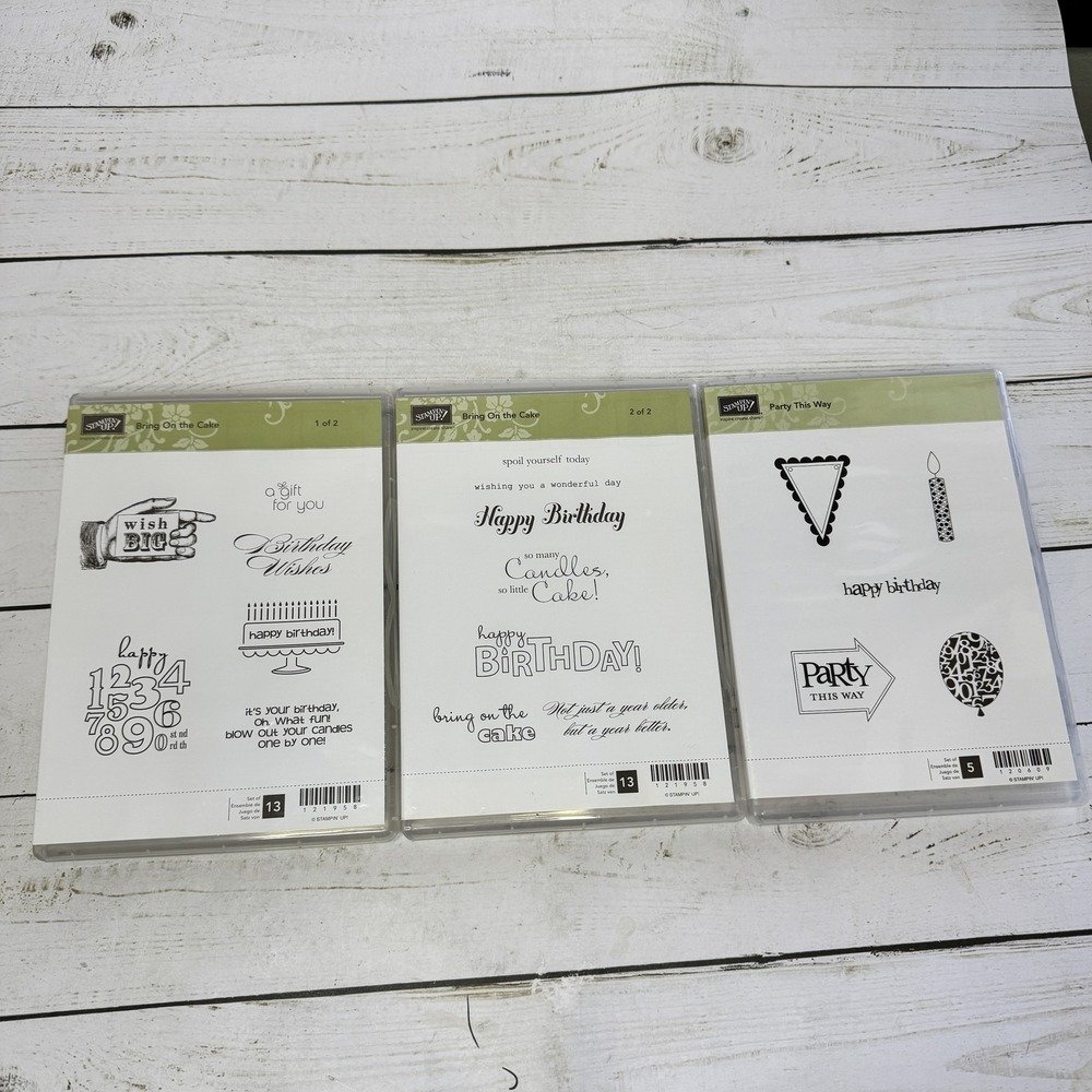 Stampin' Up! Bring On‎ The Cake & Party This Way Birthday Rubber Stamp Sets Lot